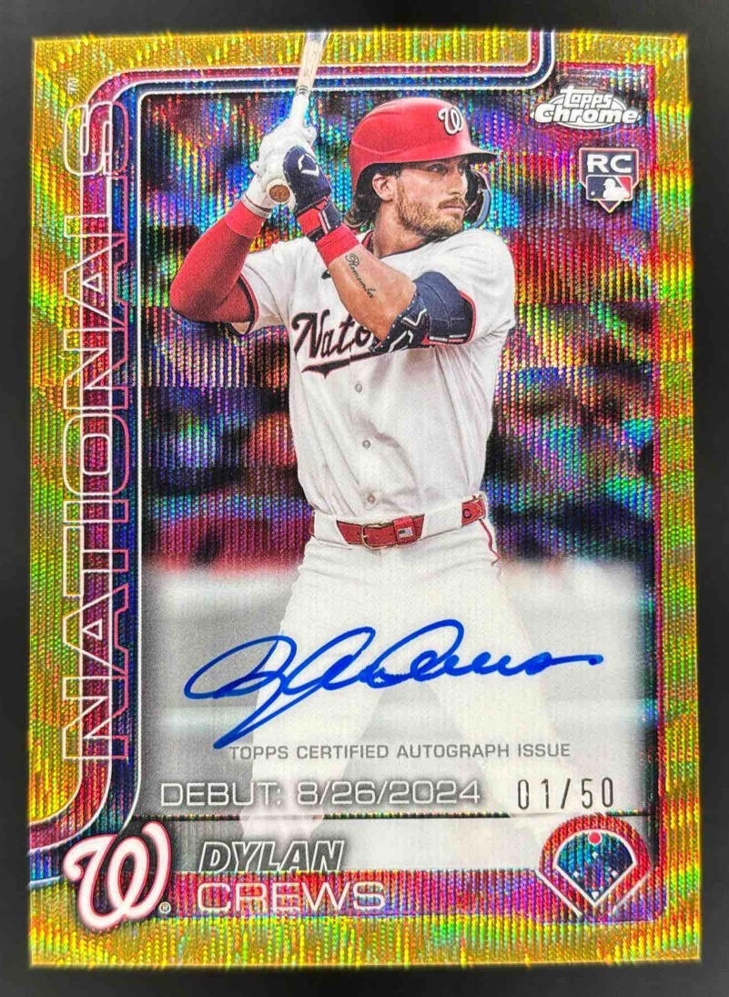 Card image for 2025 Topps Chrome Update Dylan Crews Rookie Debut Auto Gold Wave Refractor /50