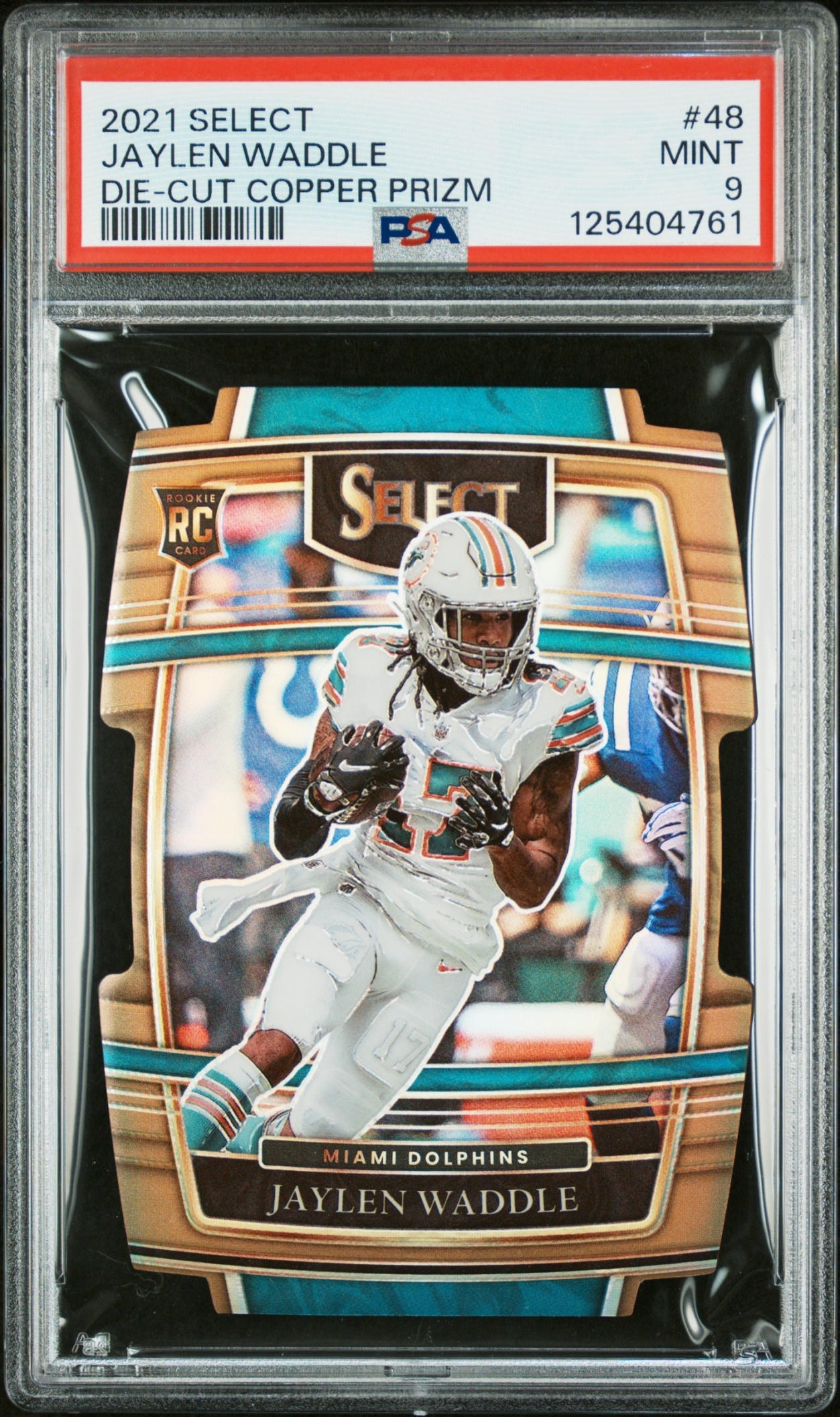 Card image for 2021 Panini Select Jaylen Waddle Copper Prizm Die Cut /199 #48 RC Concourse Dolphins