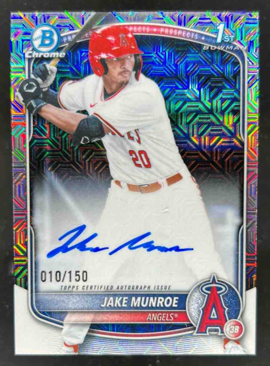 Card image for Jake Munroe 2025 Bowman Draft Chrome Prospect Auto HTA Choice Refractor /150