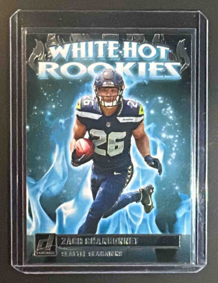 Card image for 2023 Panini Donruss Zach Charbonnet #WHR-8 White Hot Rookies RC Seahawks