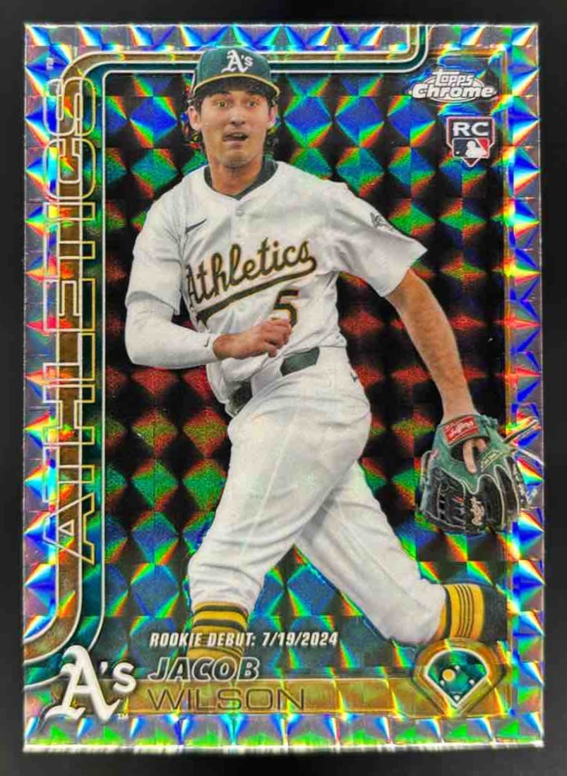 Card image for 2025 Topps Chrome Update Jacob Wilson Geometric Refractor #USC150 RC Athletics