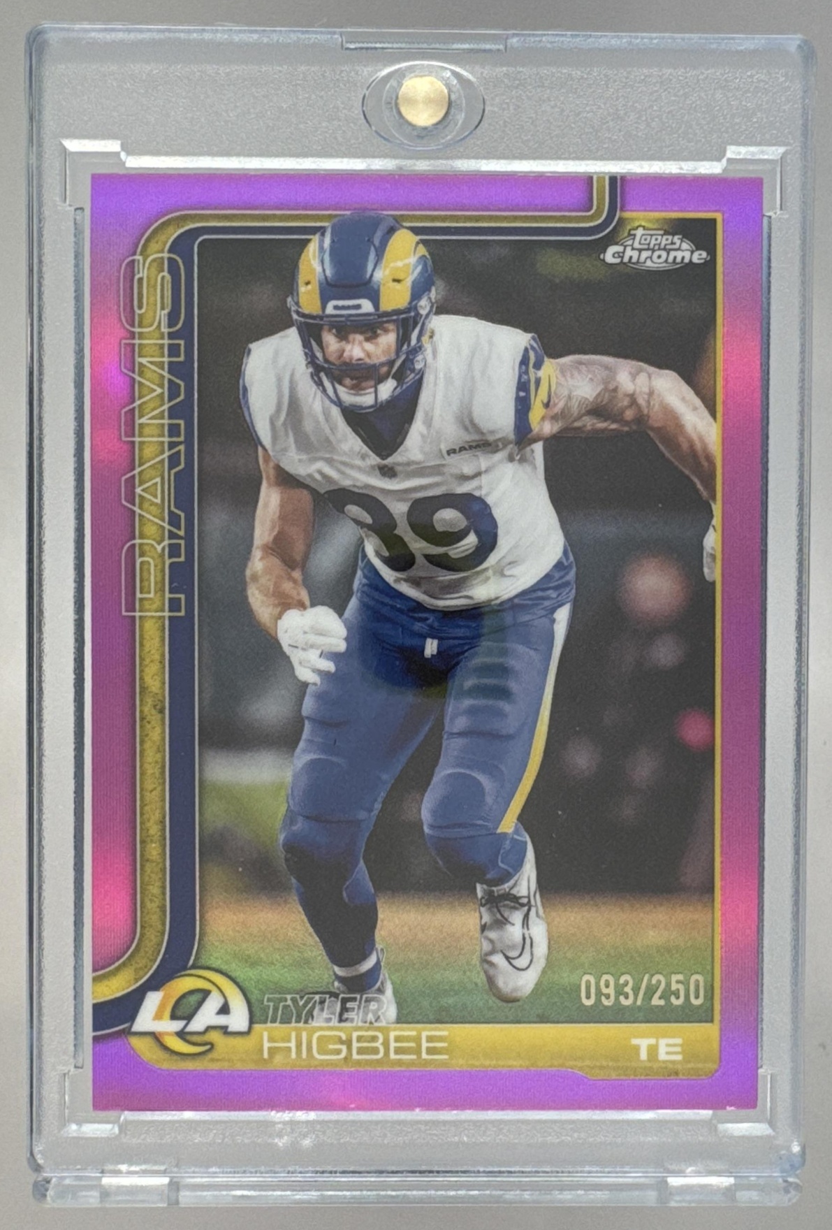 Card image for 2025 Topps Chrome Tyler Higbee Pink Wave Refractor /250 #172 Rams