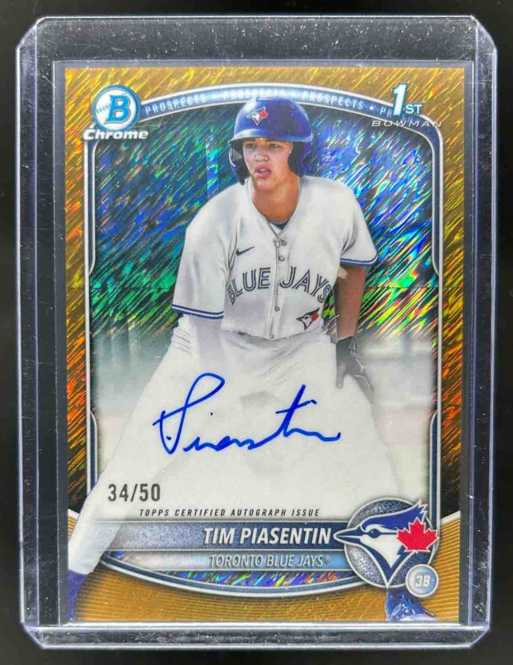 Tim Piasentin 2025 Bowman Draft Chrome Prospect Auto Gold Shimmer Refractor /50