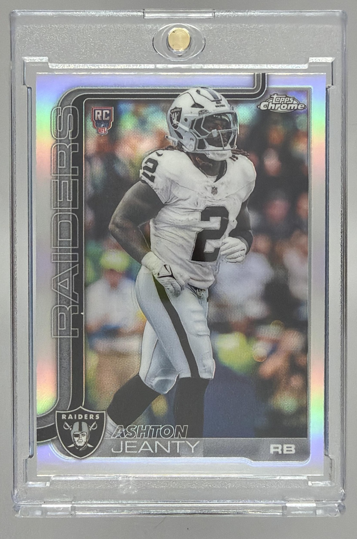Card image for 2025 Topps Chrome Ashton Jeanty Rookie Refractor #322 RC Raiders