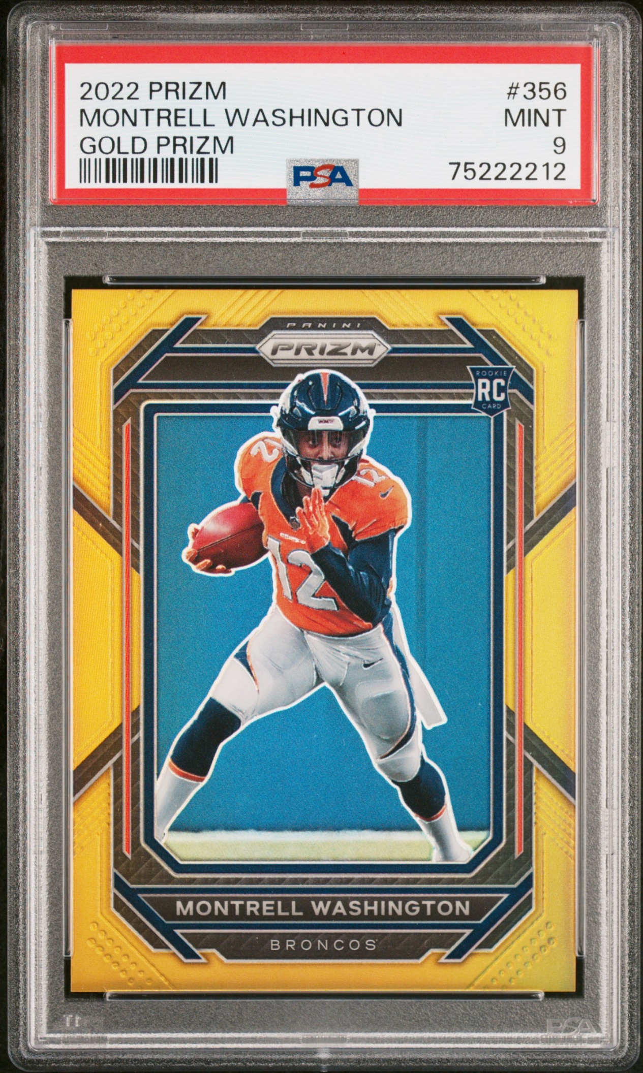 2022 Panini Prizm Montrell Washington Gold /10 #356 RC Broncos PSA 9