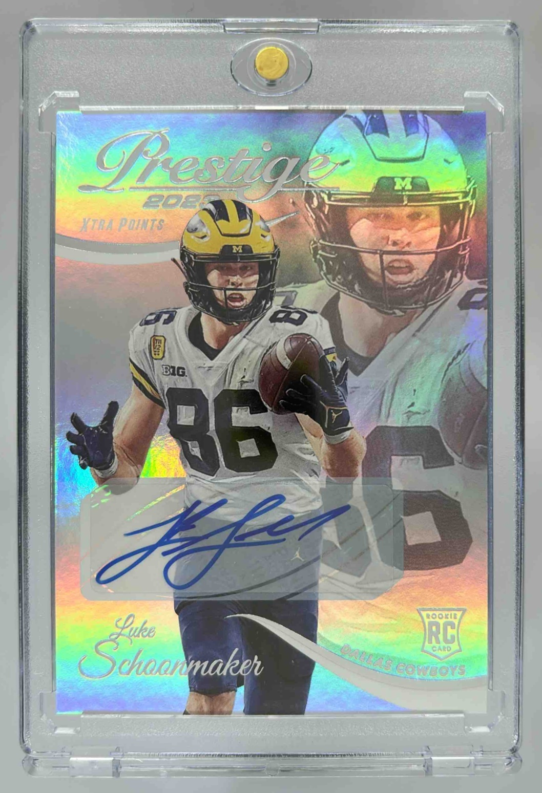 Card image for 2023 Panini Prestige Luke Schoonmaker Xtra Points Signatures Premium #397 RC Auto Cowboys