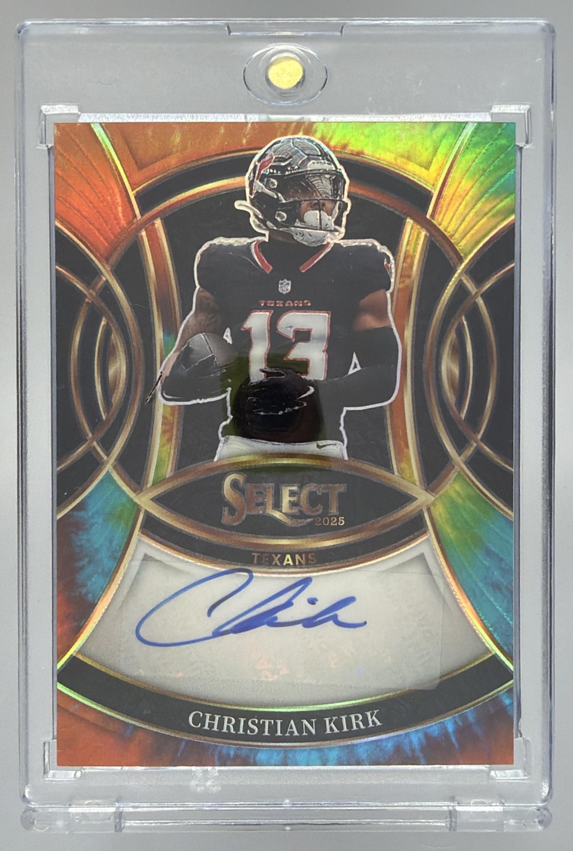 Card image for 2025 Panini Select Christian Kirk Signatures Tie-Dye Prizm /25 #SP-CKK Auto Texans