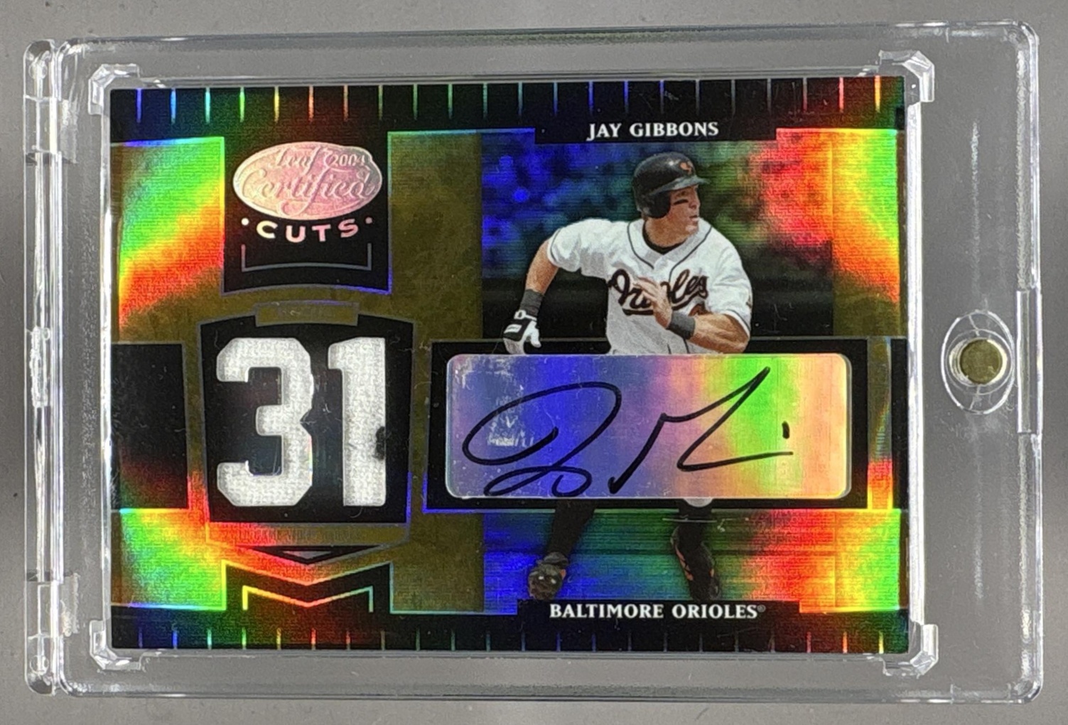 2004 LEAF CERTIFIED CUTS JAY GIBBONS #23 MARBLE MATERIAL BLUE NUMBER /31 PATCH