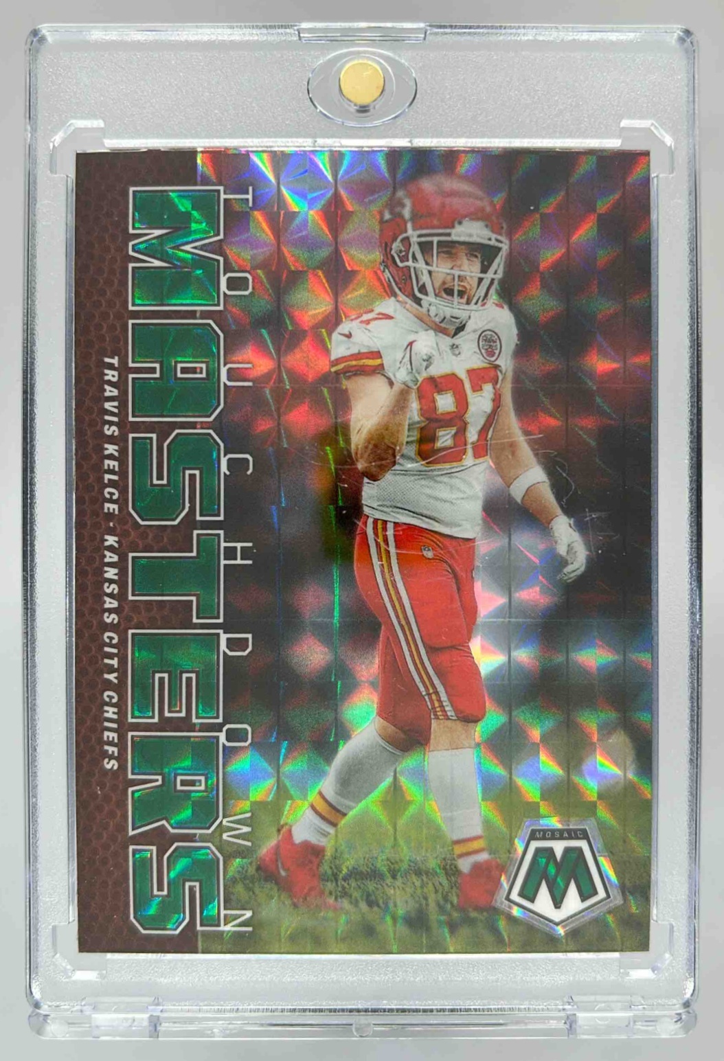 Card image for 2023 Panini Mosaic Travis Kelce Touchdown Masters #TM-TK Chiefs
