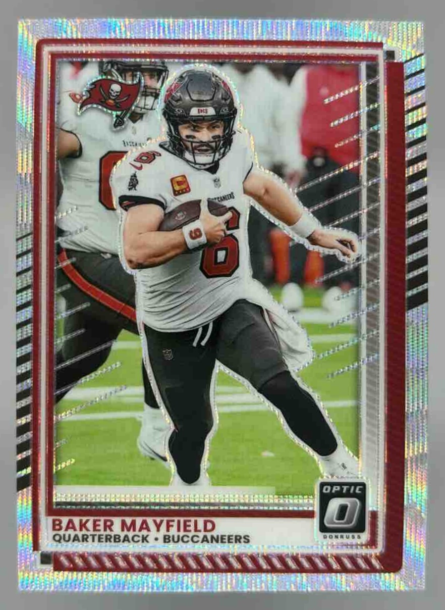 Card image for 2025 Panini Donruss Optic Baker Mayfield Wave Prizm /300 #148 Buccaneers