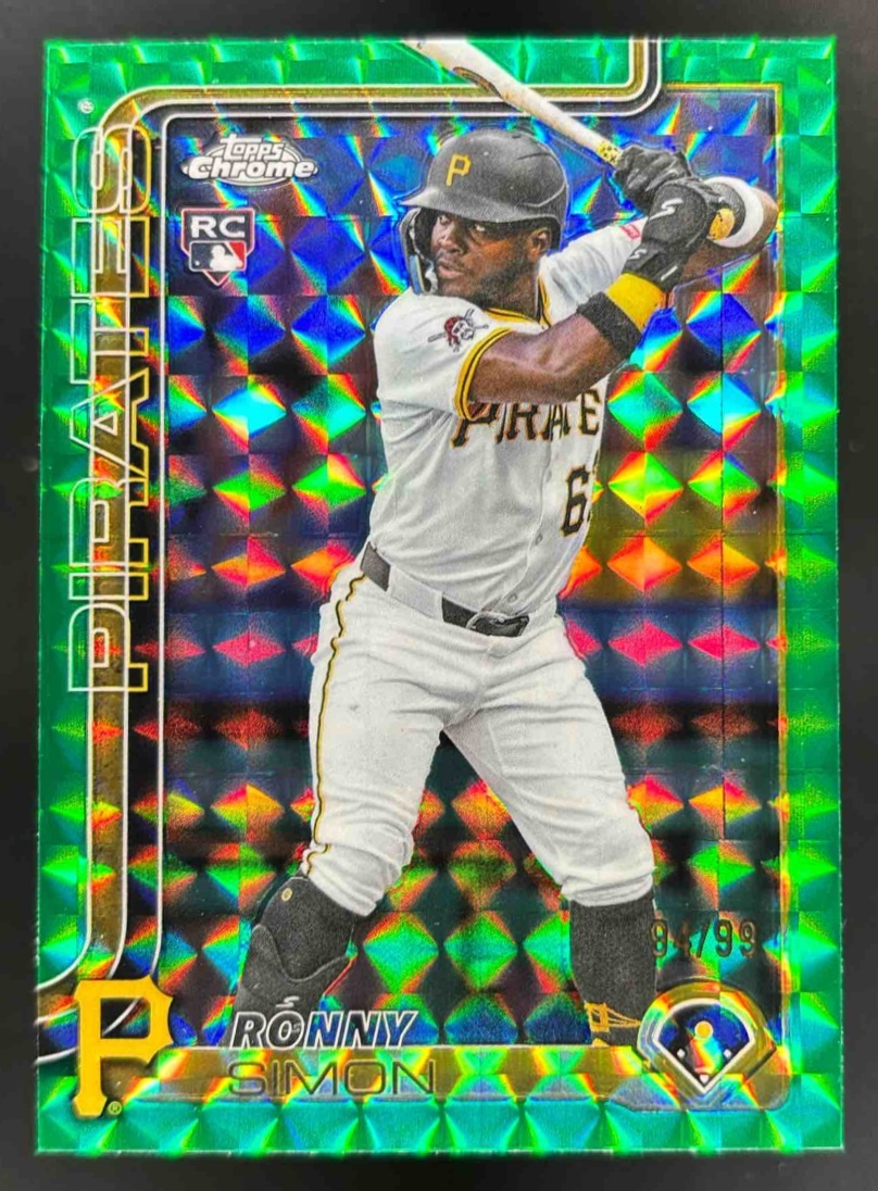 Card image for 2025 Topps Chrome Update Ronny Simon Green Geometric Refractor /99 RC