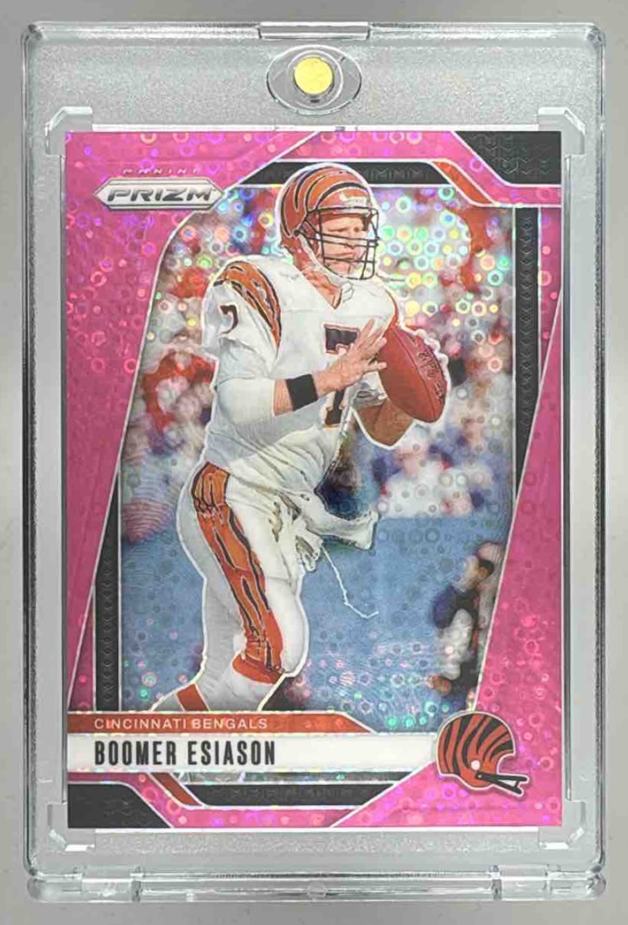 Card image for 2024 Panini Prizm Boomer Esiason No Huddle Pink /25 #61 Bengals