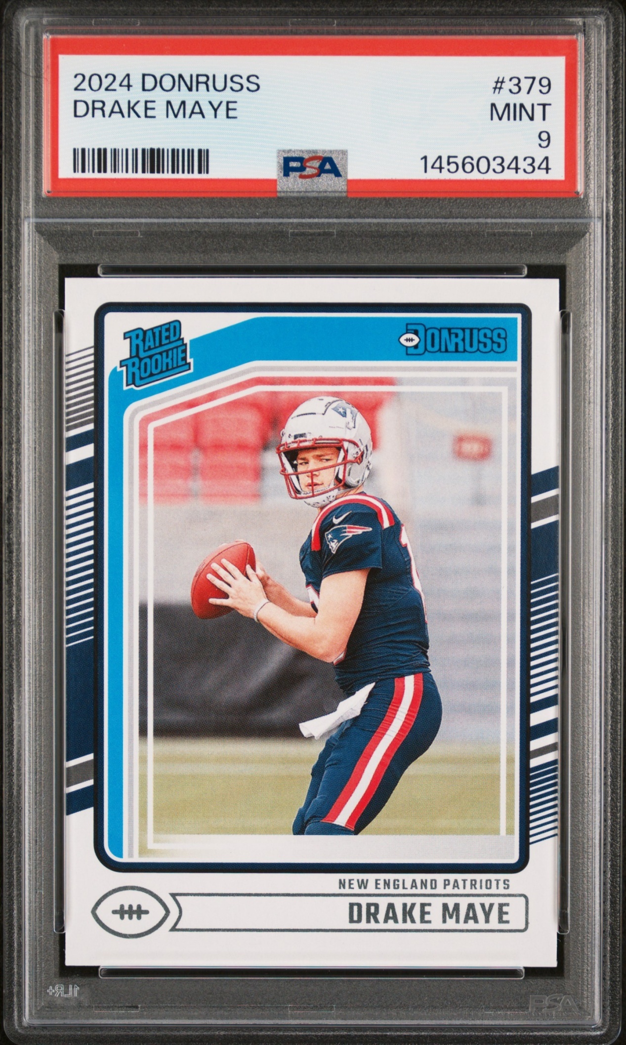 Card image for 2024 Panini Donruss Drake Maye #379 RC Rated Rookie Patriots