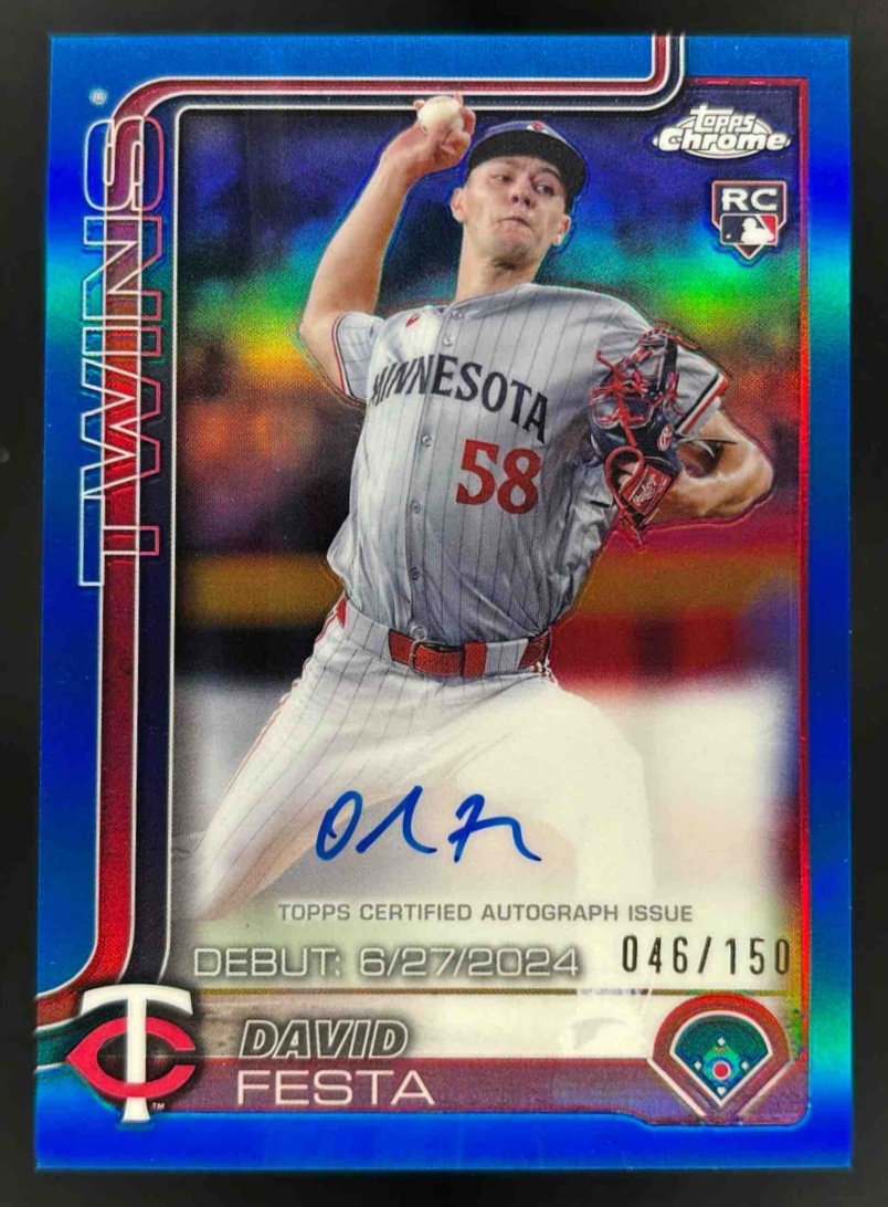 Card image for 2025 Topps Chrome Update David Festa Rookie Debut Auto Blue Refractor /150 RC