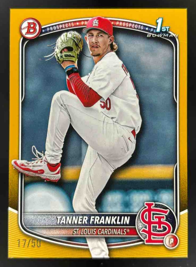 Card image for 2025 Bowman Draft Tanner Franklin Gold Border /50 #BD-90 Cardinals