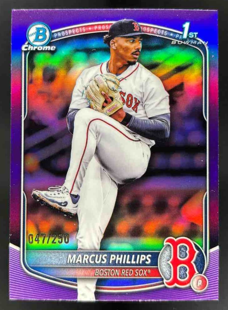 Card image for 2025 Bowman Draft Marcus Phillips Chrome Purple Refractor /250 #BDC-54 Red Sox