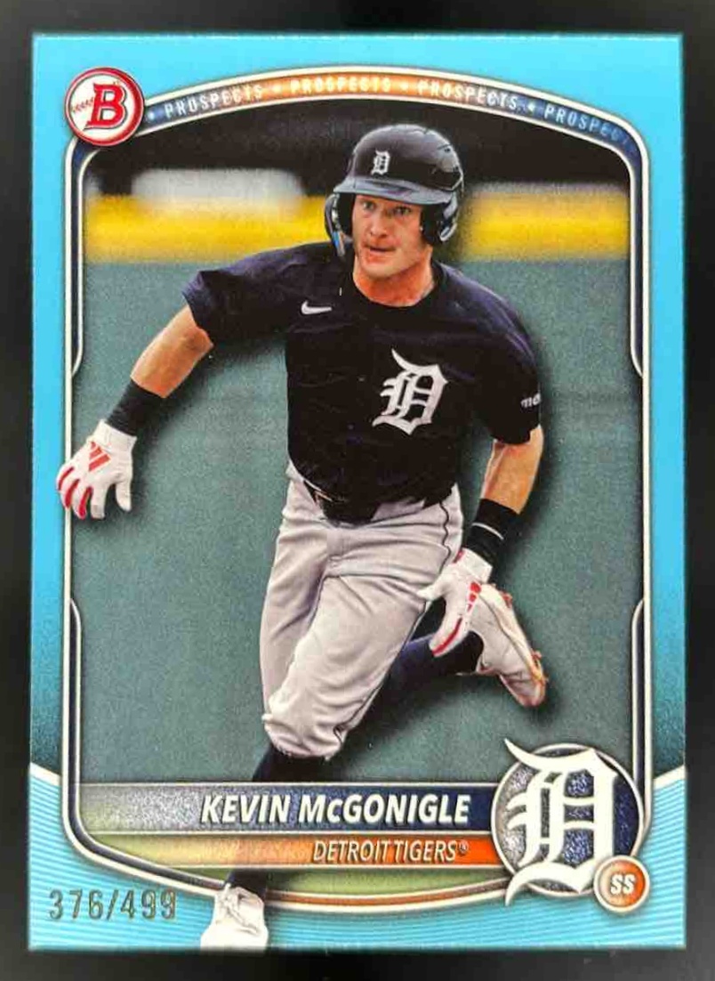 Card image for 2025 Bowman Draft Kevin McGonigle Sky Blue Border /499 #BD-59 Tigers