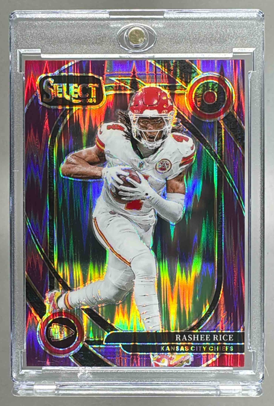 Card image for 2024 Panini Select Rashee Rice Club Purple Prizm Shock /360 #288 Chiefs