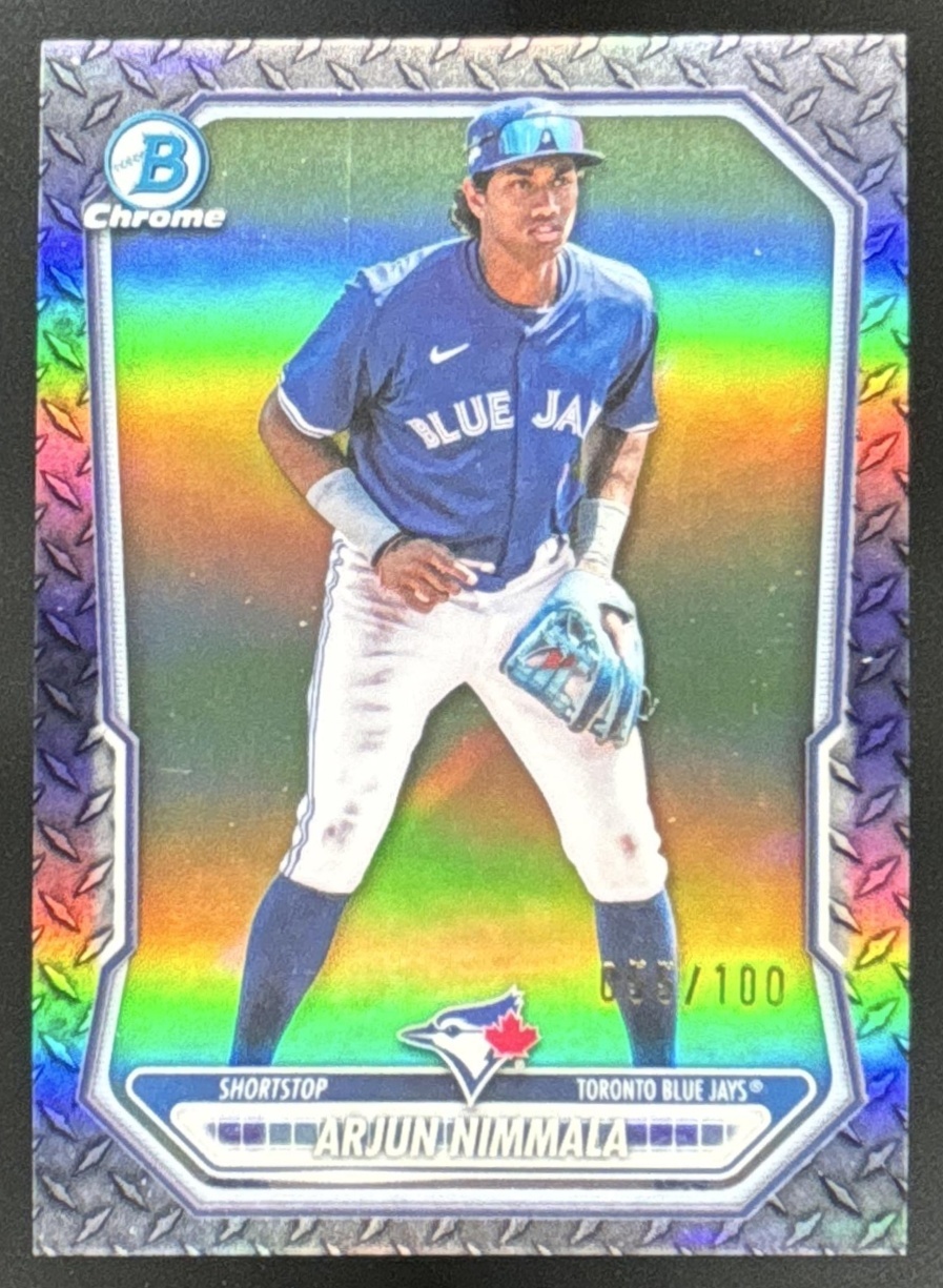 Card image for 2026 Bowman Arjun Nimmala Chrome Prospects Steel Metal Refractor /100