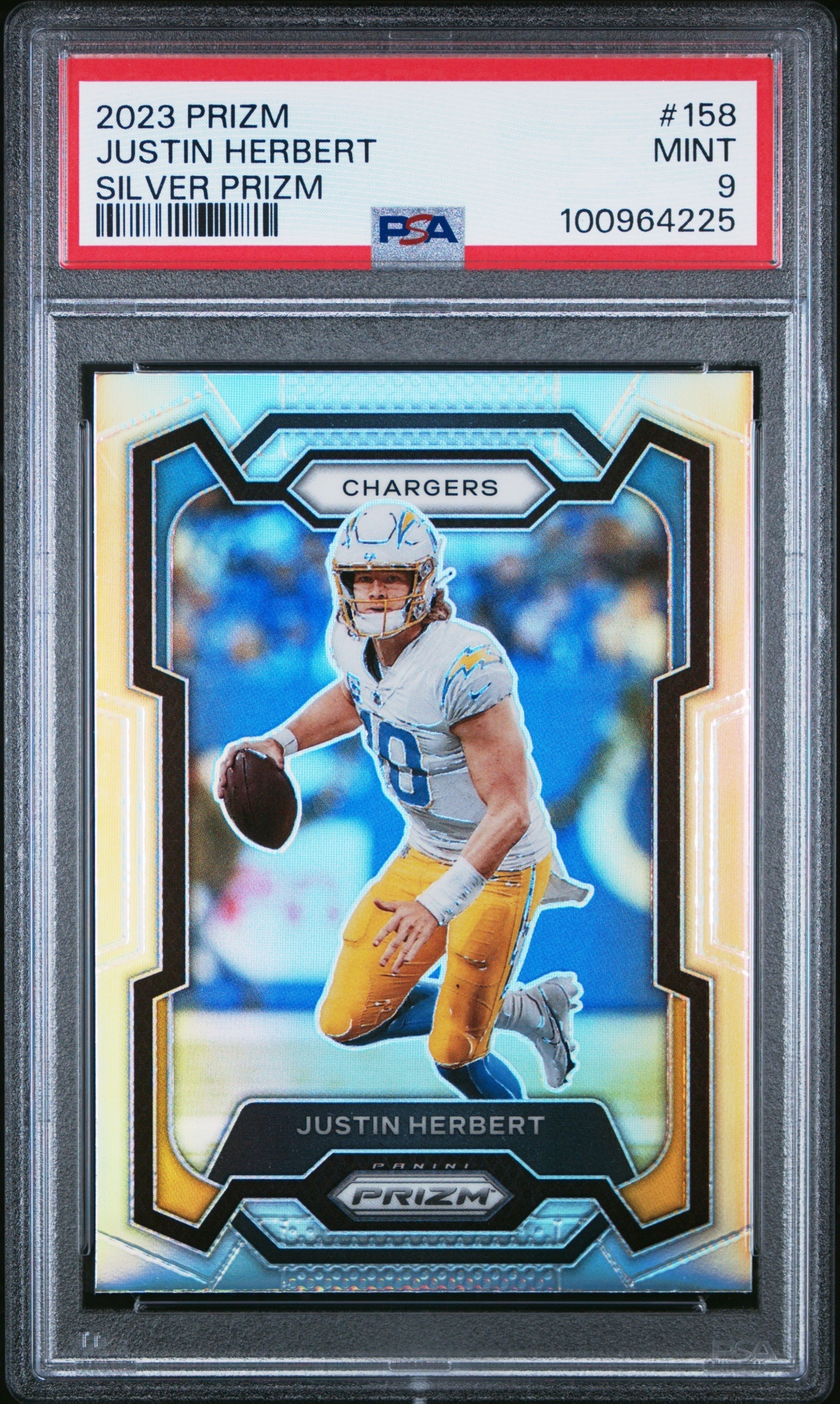 Card image for 2023 Panini Football Prizm Justin Herbert Silver #158 Los Angeles Chargers