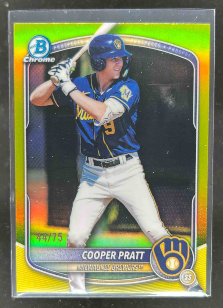 Card image for Cooper Pratt 2025 Bowman Draft Chrome Yellow Geometric Refractor /75