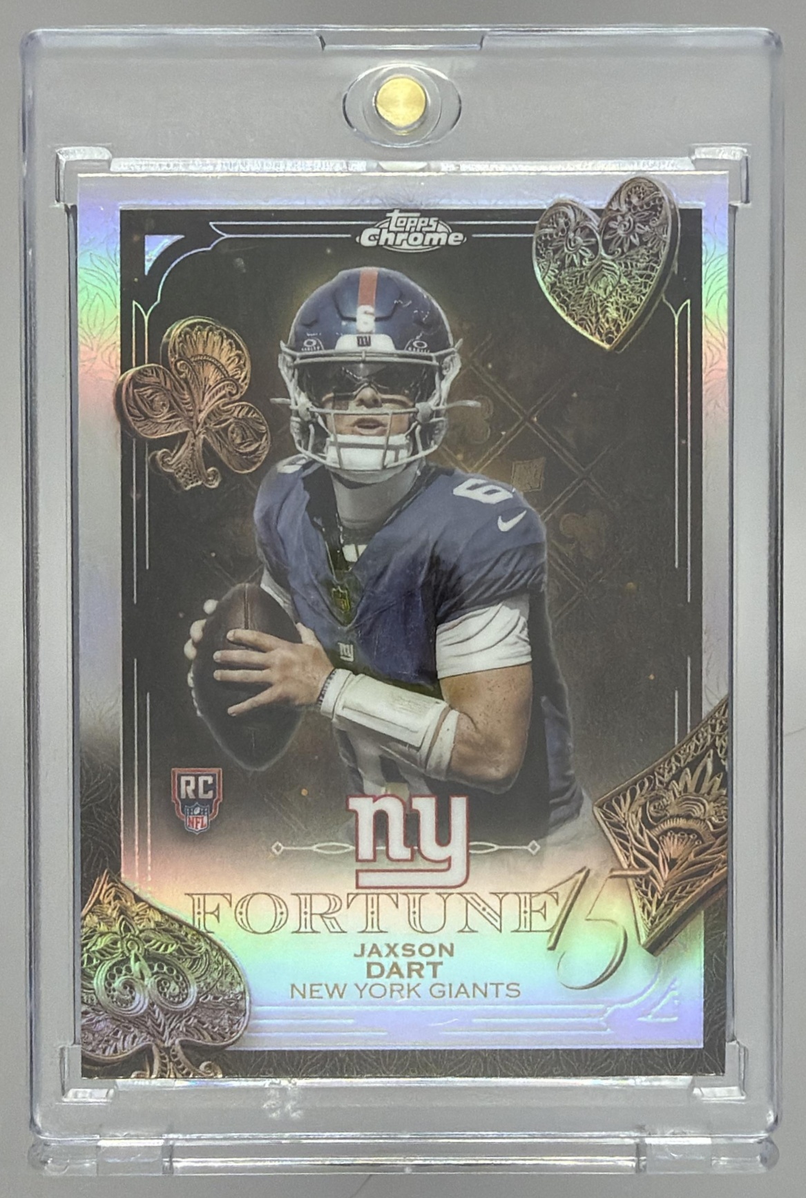 Card image for 2025 Topps Chrome Jaxson Dart Fortune 15 Refractor #F15-23 RC Giants