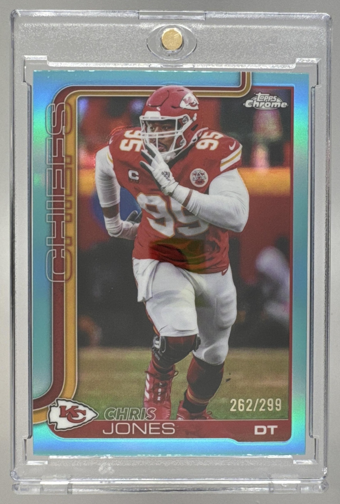 Card image for 2025 Topps Chrome Chris Jones Teal Refractor /299 #153 Chiefs