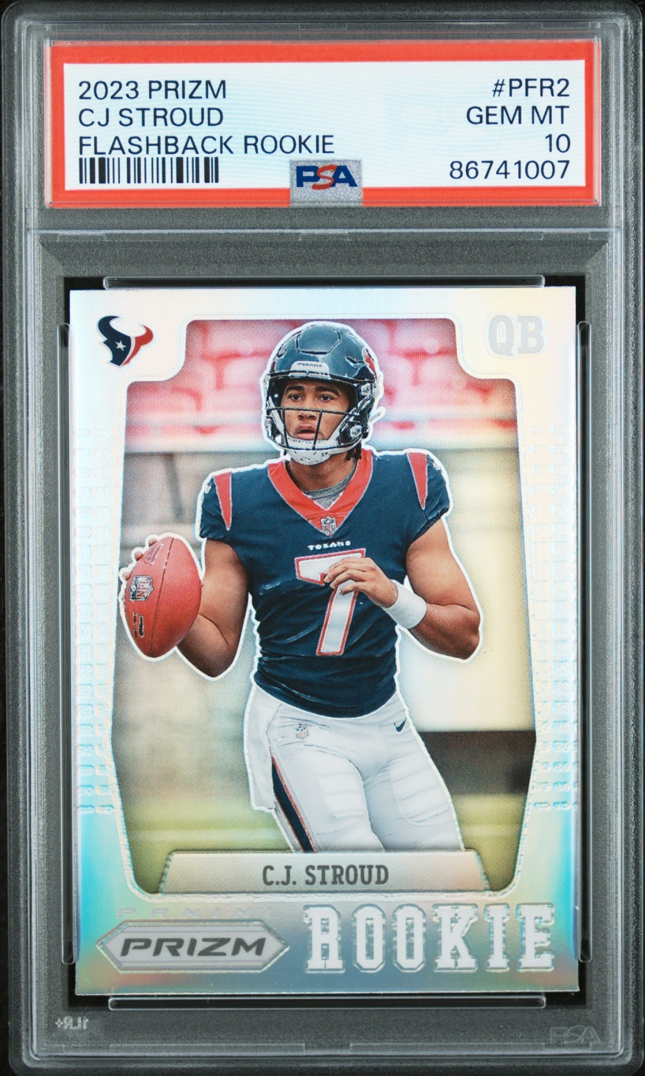 Card image for 2023 Panini Prizm C.J. Stroud Flashback Rookie Prizms Silver #PFR-2 RC Texans
