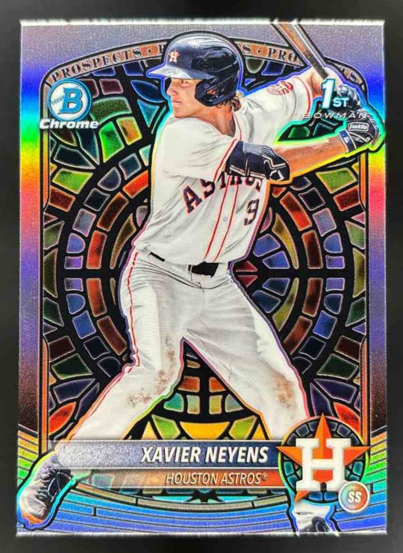 Card image for 2025 Bowman Draft Xavier Neyens Chrome Etched In Glass Variation #BDC-2 Astros