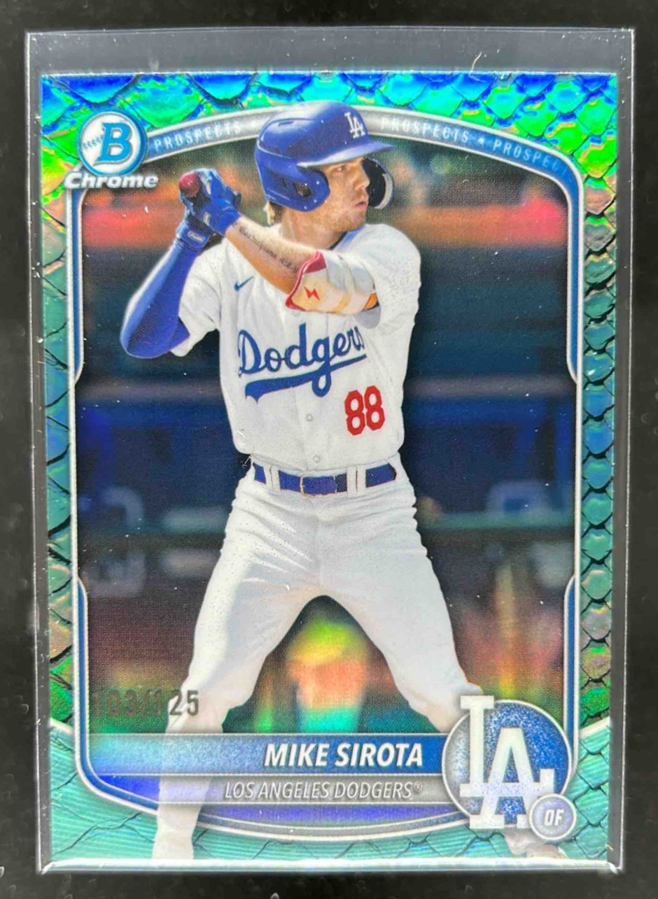 Card image for Mike Sirota 2025 Bowman Draft Chrome Aqua Reptilian Refractor /125