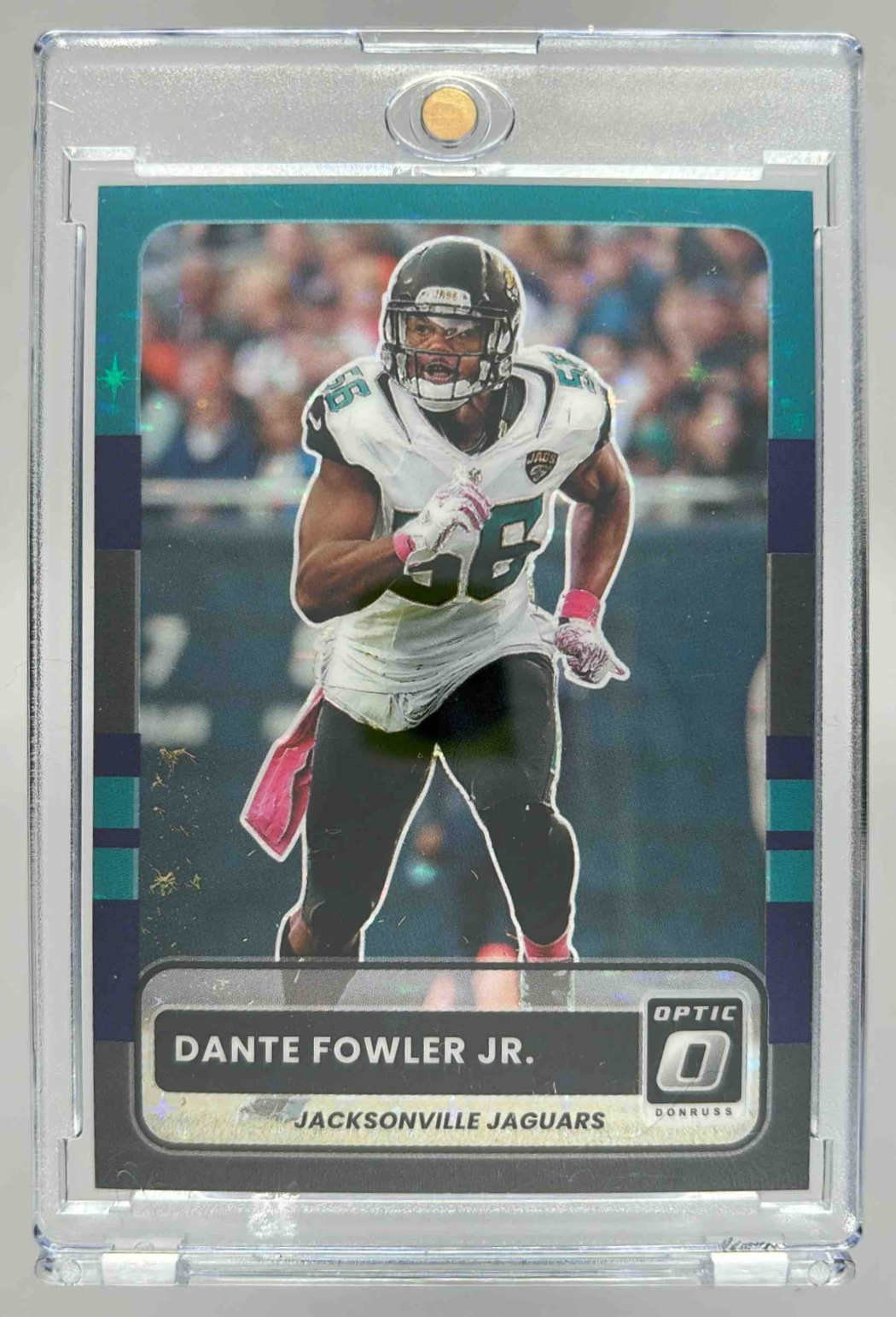 Card image for 2025 Panini Donruss Optic Dante Fowler Jr. 2015 Retro Purple Stars Prizm /25 #28 Jaguars