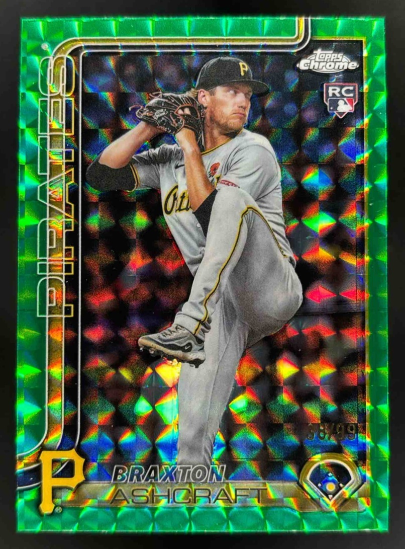 Card image for 2025 Topps Chrome Update Braxton Ashcraft Green Geometric Refractor /99 RC