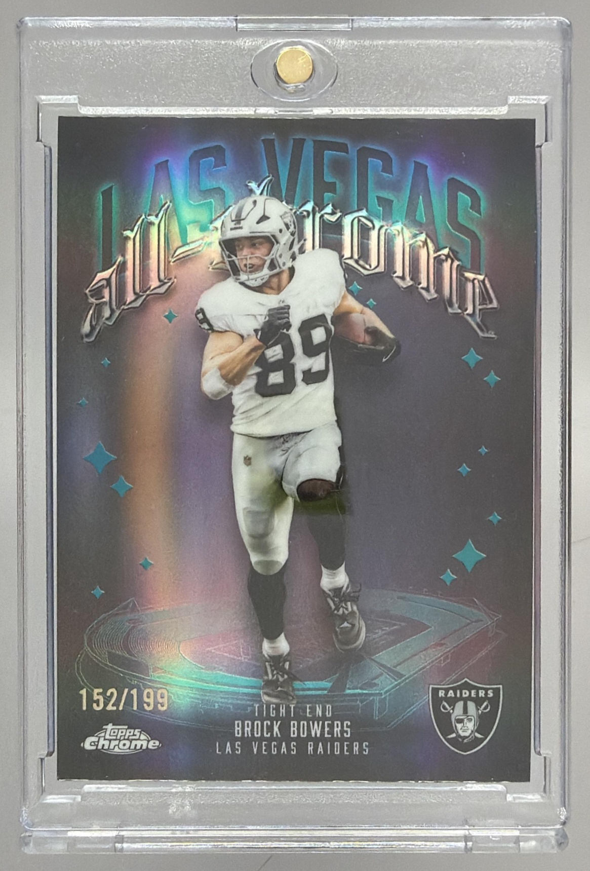 Card image for 2025 Topps Chrome Brock Bowers All Team Aqua Refractor /199 #ACT-10 Raiders