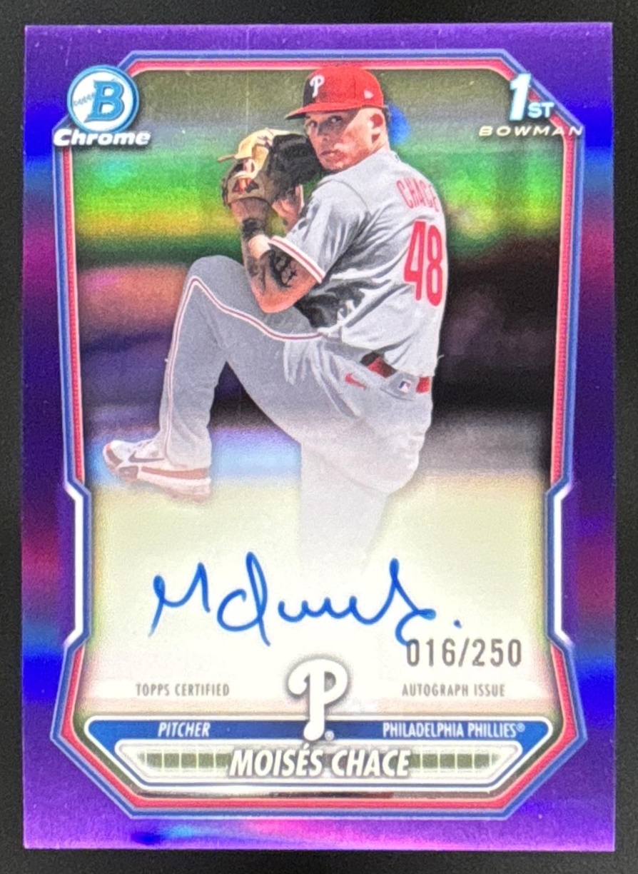 Card image for 2026 Bowman Moises Chace Chrome Auto Purple Refractor /250 1st Prospect
