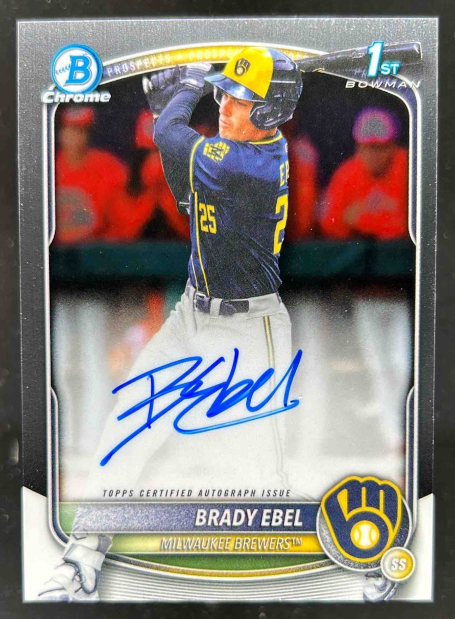 Card image for Brady Ebel 2025 Bowman Baseball Draft Chrome Auto 1st Prospect Milwaukee Brewers