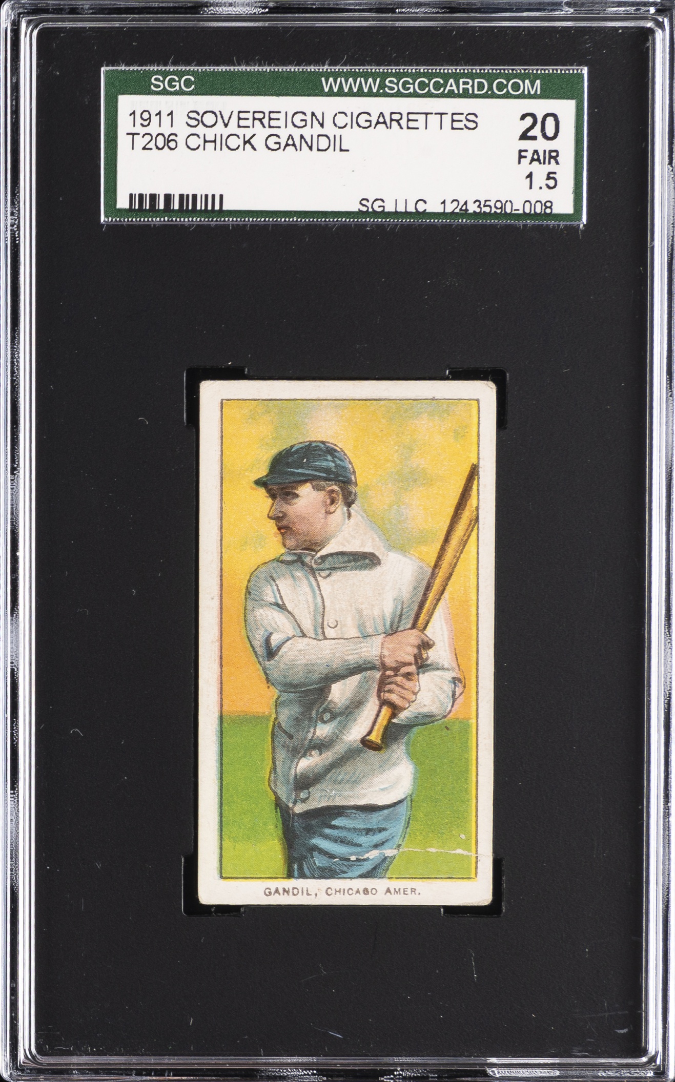 T206 Chick Gandil Sovereign White Sox SGC 1.5
