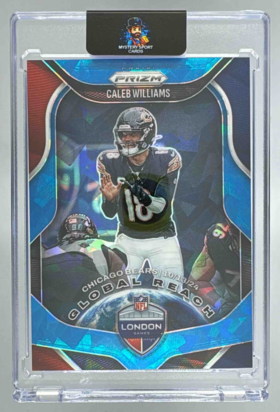Card image for 2025 Panini Prizm Caleb Williams Global Reach Blue Ice /99 #5 Bears