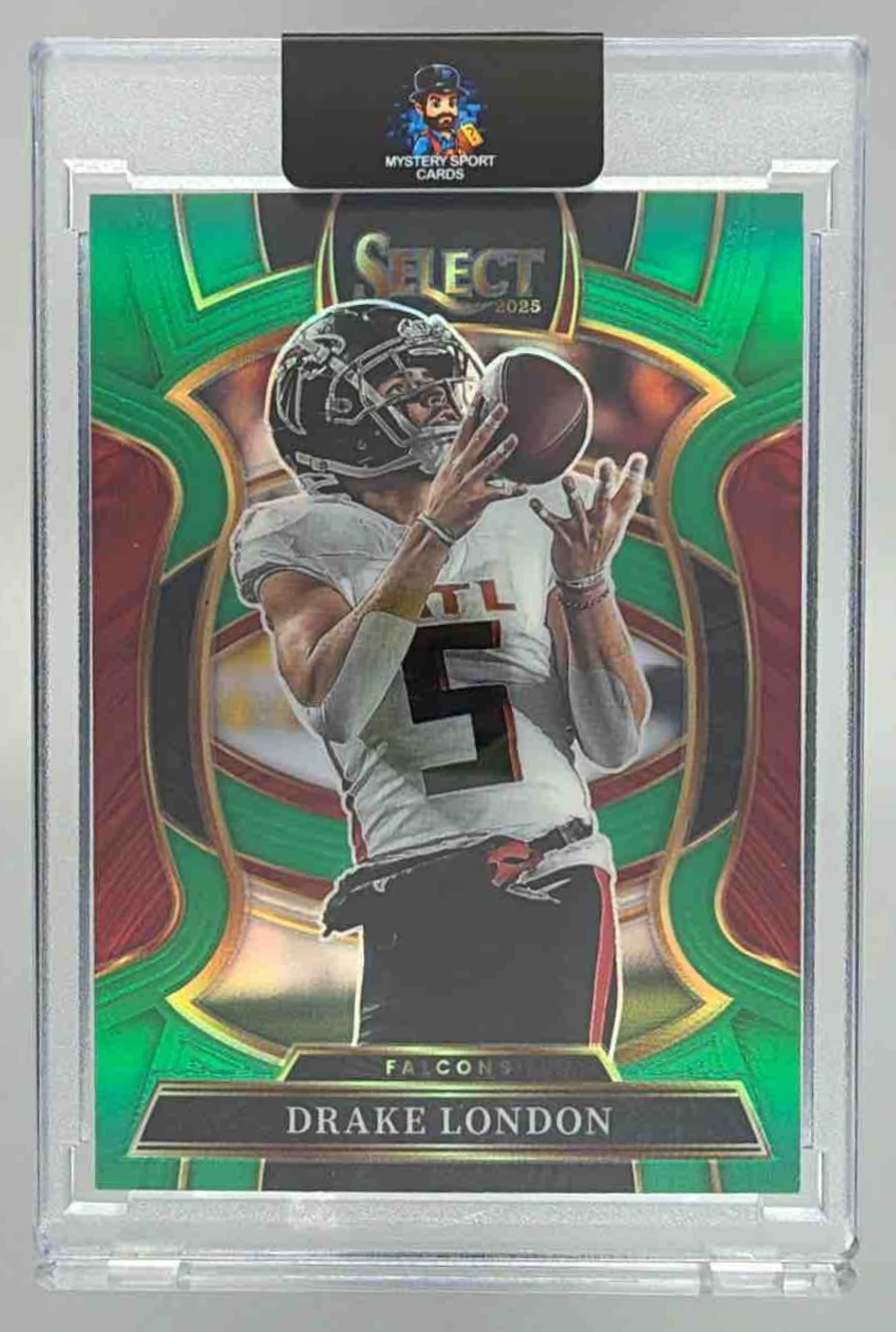 Card image for 2025 Panini Select Drake London Concourse Green Prizm Shock /5 #47 Falcons
