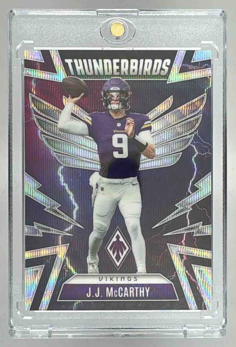 Card image for 2025 Panini Phoenix J.J. McCarthy Thunderbirds Wave Prizm /299 #33 Vikings