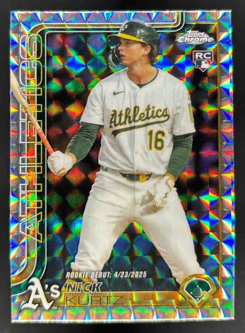 Card image for 2025 Topps Chrome Update Nick Kurtz Geometric Refractor #USC180 RC Athletics