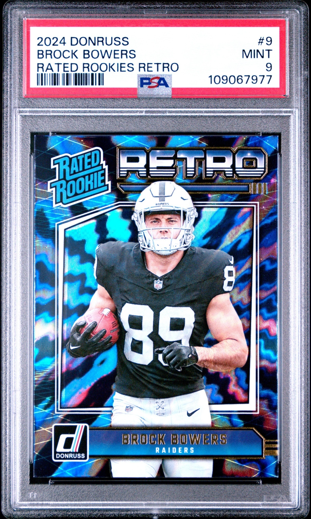 Card image for 2024 Panini Donruss Brock Bowers Retro Rated Rookie #9 Raiders