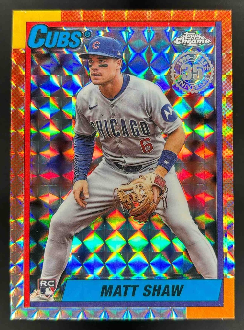 Card image for 2025 Topps Chrome Update Matt Shaw 1990 Geometric Refractor #90CU-20 Cubs