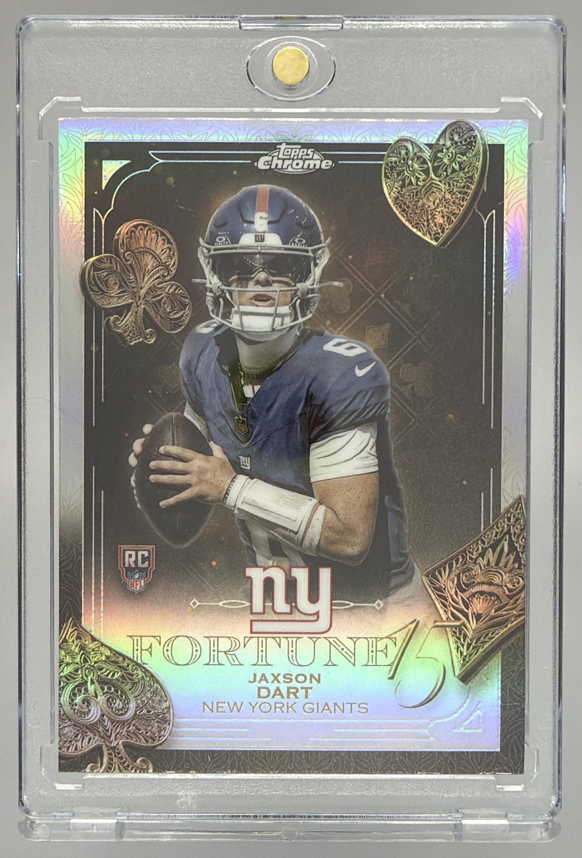 Card image for 2025 Topps Chrome Jaxson Dart Fortune 15 Refractor #F15-23 RC Giants