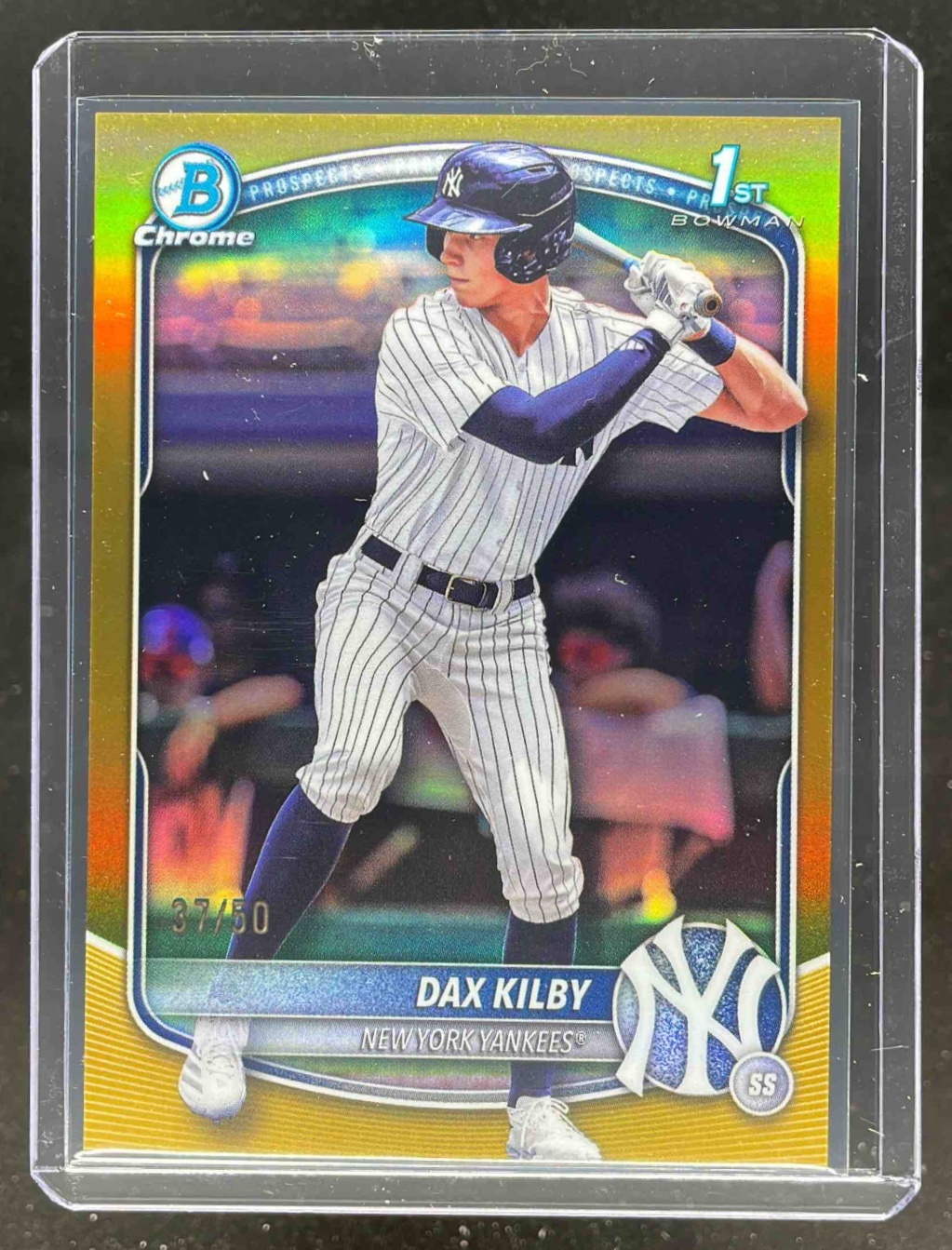 Card image for 2025 Bowman Draft Dax Kilby Chrome Gold Refractor /50 #BDC-146 1st Prospect