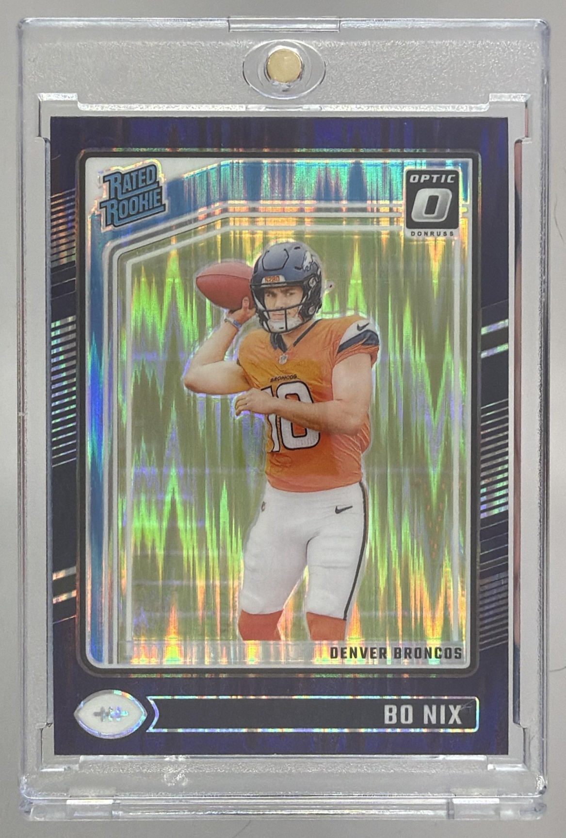 Card image for 2024 Panini Donruss Optic Bo Nix Green Hyper #209 Rated Rookie Broncos