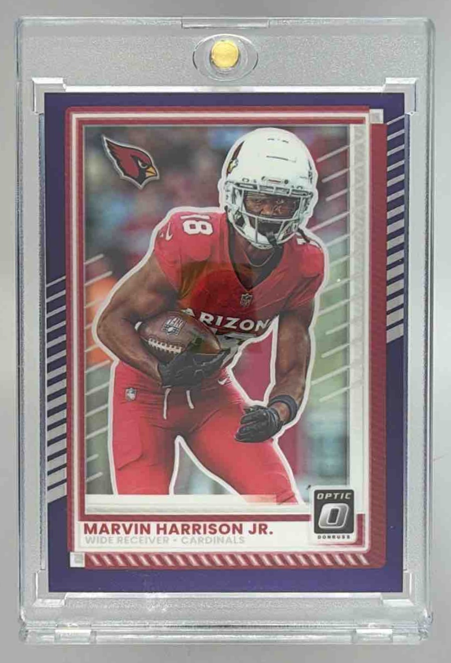 Card image for 2025 Panini Donruss Optic Marvin Harrison Jr. Purple Stars Prizm /15 #191 Cardinals