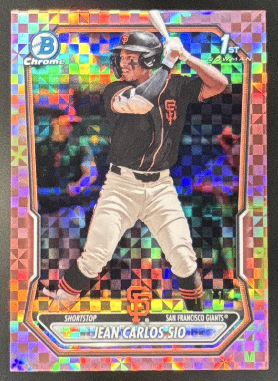 Card image for 2026 Bowman Jean Carlos Sio Chrome Rose Gold X-Fractor /15 1st Prospect