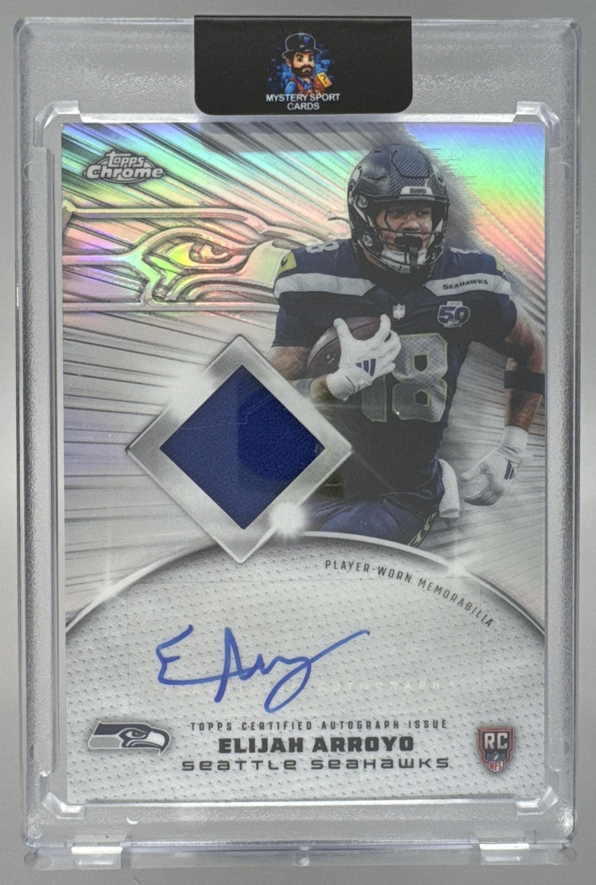 Card image for 2025 Topps Chrome Elijah Arroyo Rookie Patch Auto #RPA-EAR MEM RC Seahawks