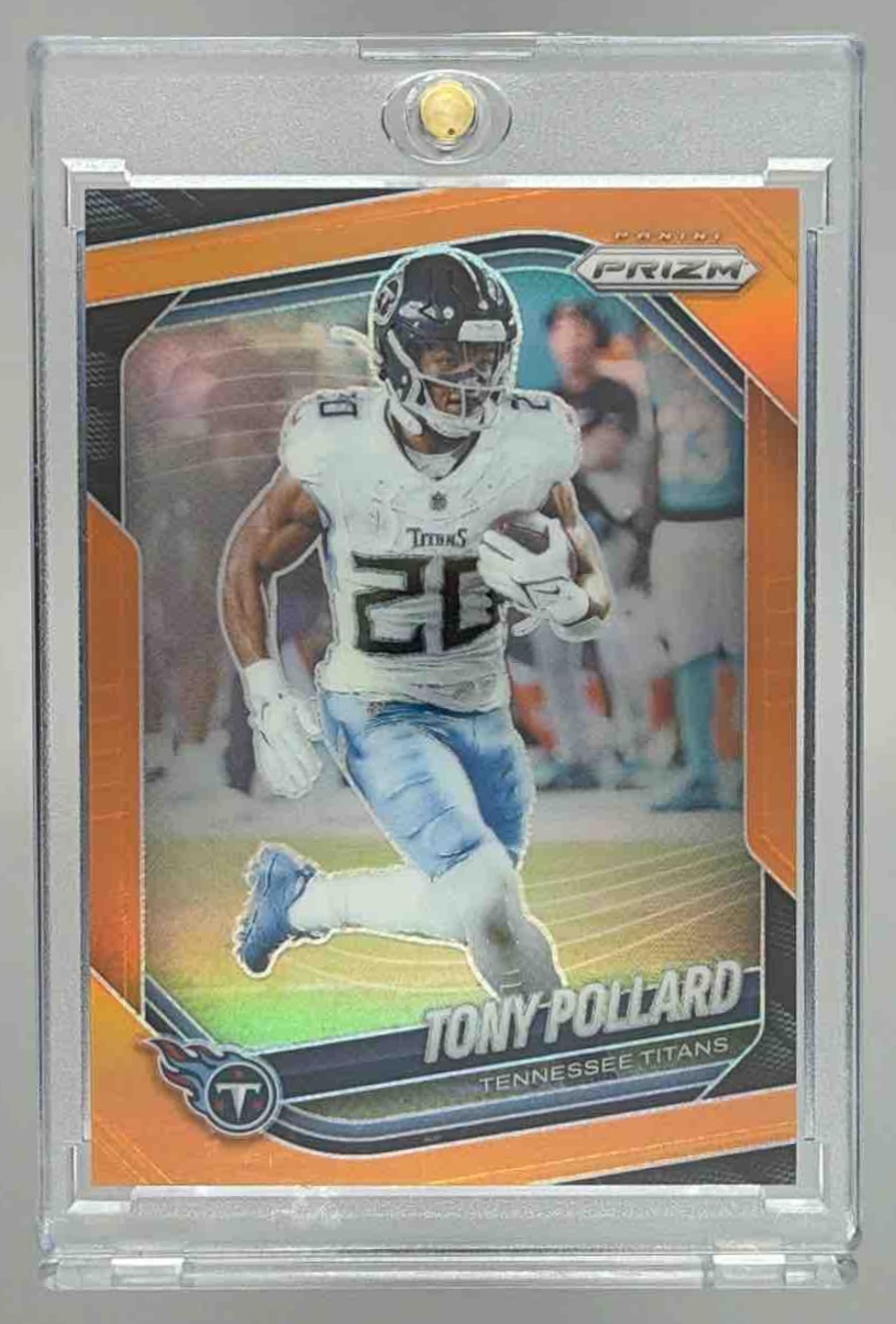 Card image for 2025 Panini Football Prizm Tony Pollard Orange /249 #232 Tennessee Titans