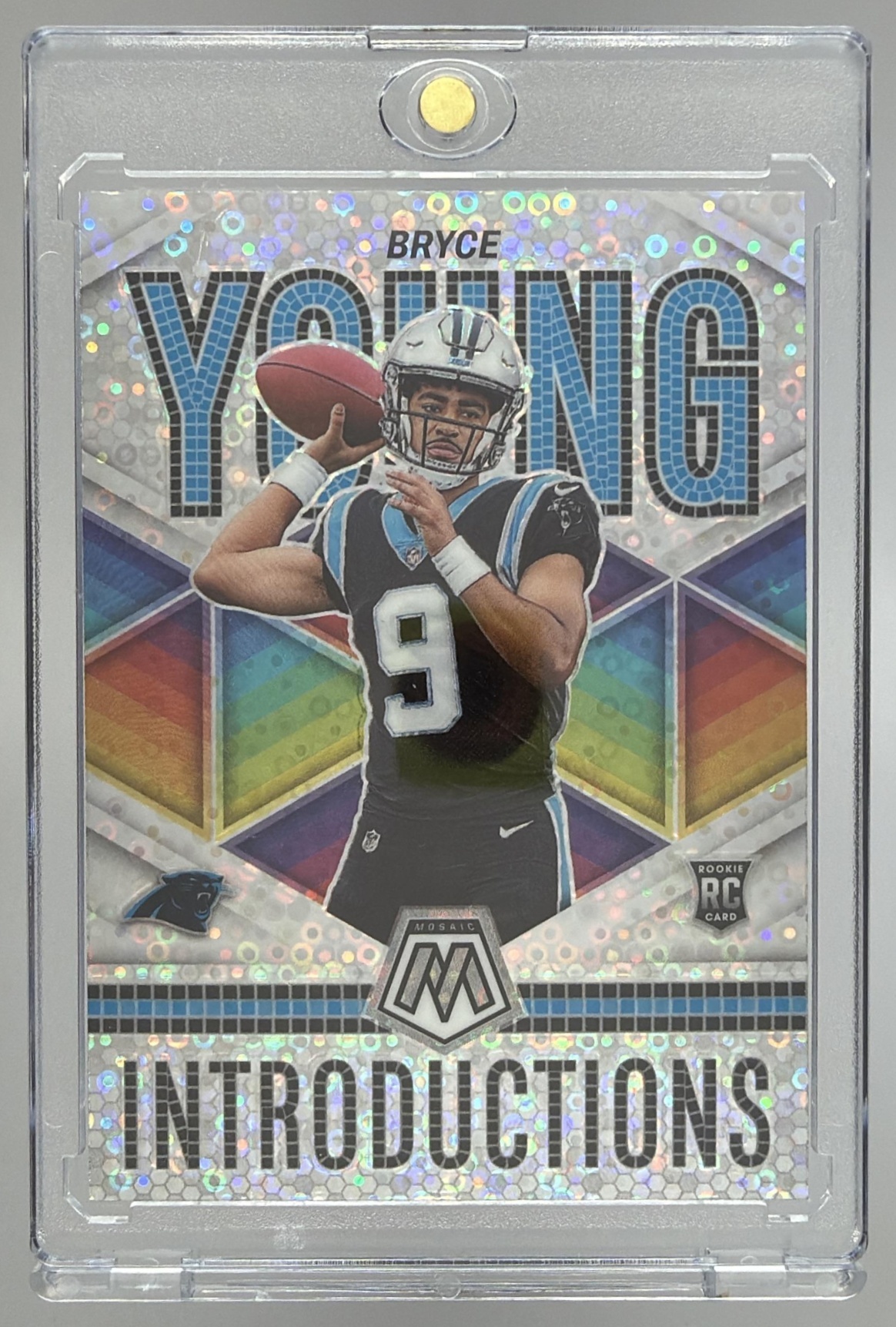 Card image for 2023 Panini Football Mosaic Bryce Young Introductions #I-1 RC Carolina Panthers